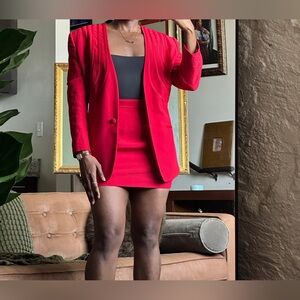 Vintage Red Two-Piece Suit Set – Executive Collection – Tailored Mini Skirt
